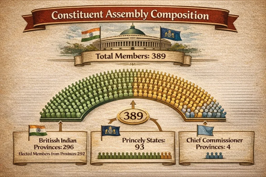 Composition of Constituent Assembly 389 members structure Indian constitution SSC polity