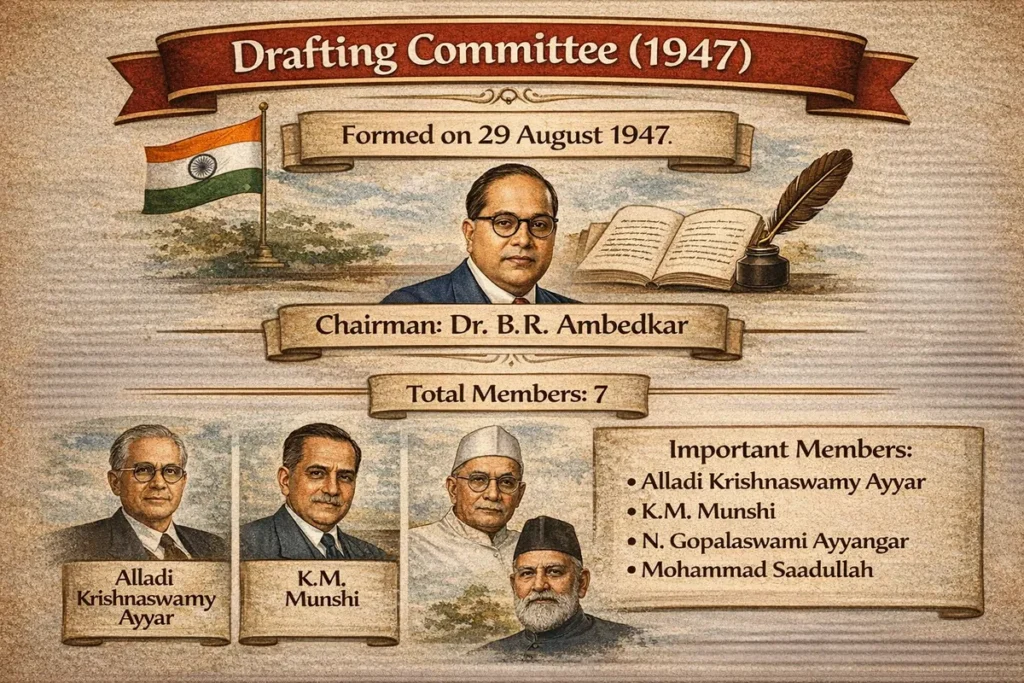 Drafting Committee of Indian Constitution Dr BR Ambedkar chairman SSC important facts